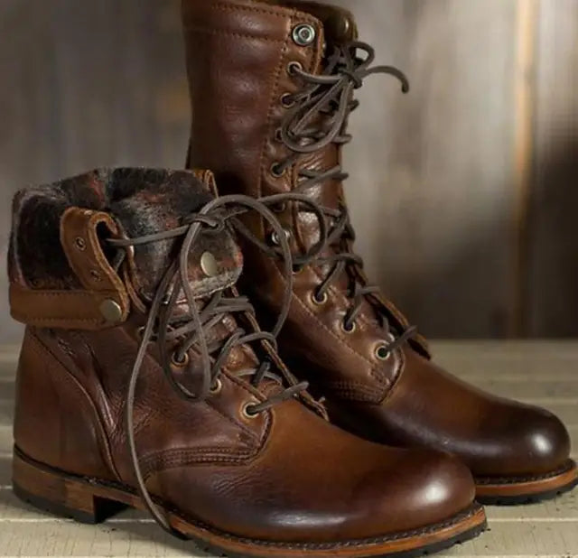 Lindsay Leather Combat Boots – Lace-Up Mid-Calf Utility Footwear