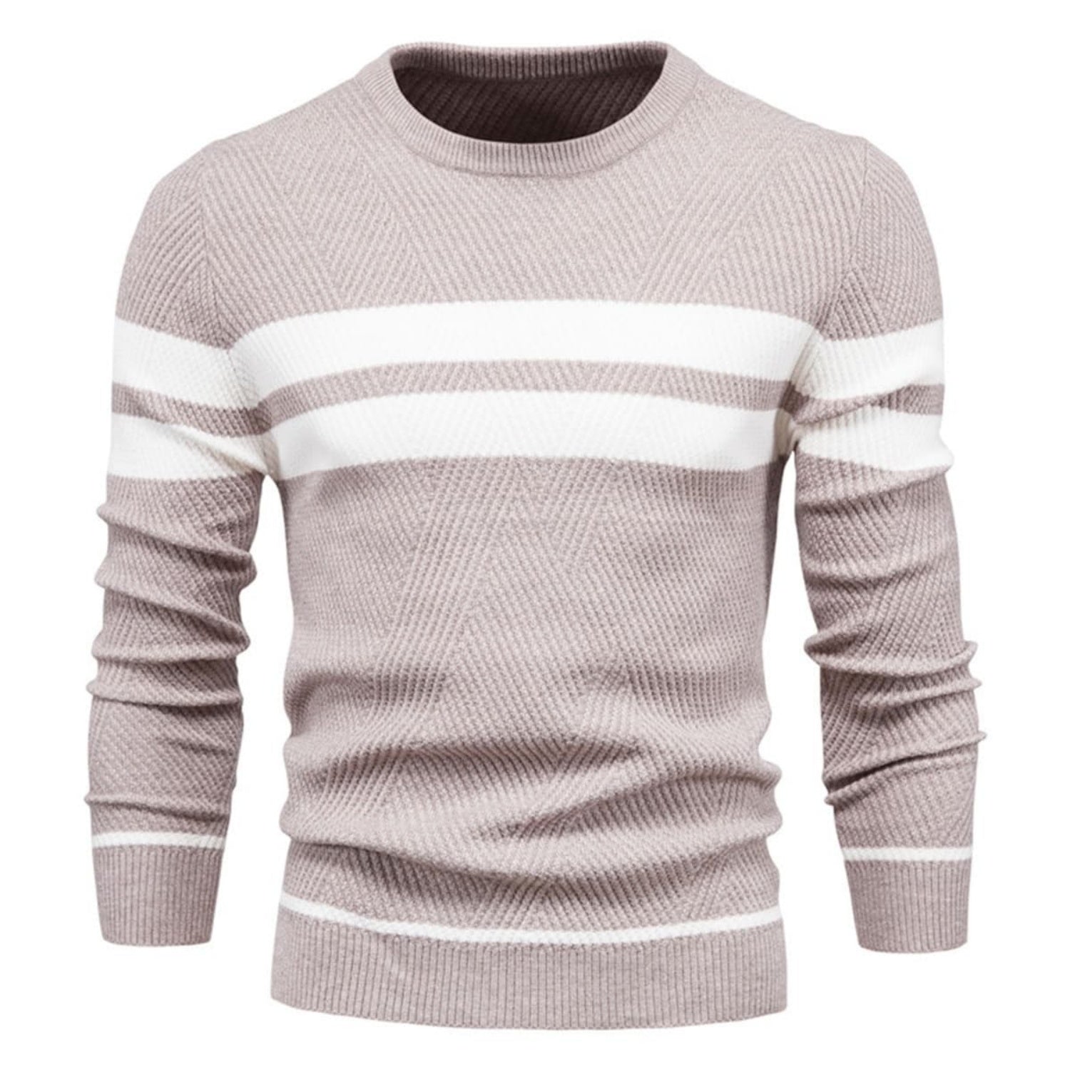 Lorenzo Cotton Blend Crewneck Sweater – Contrast Stripe Classic Fit Pullover
