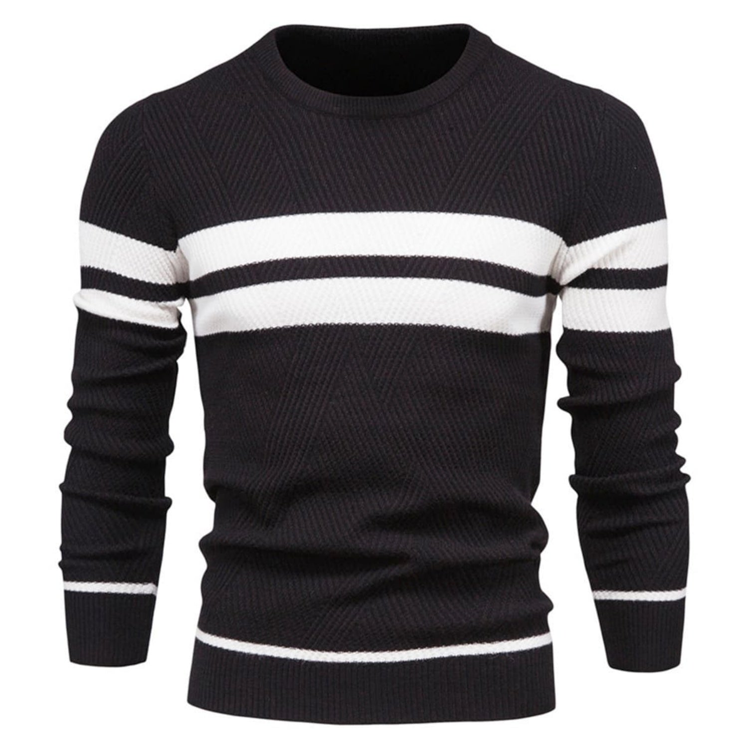 Lorenzo Cotton Blend Crewneck Sweater – Contrast Stripe Classic Fit Pullover
