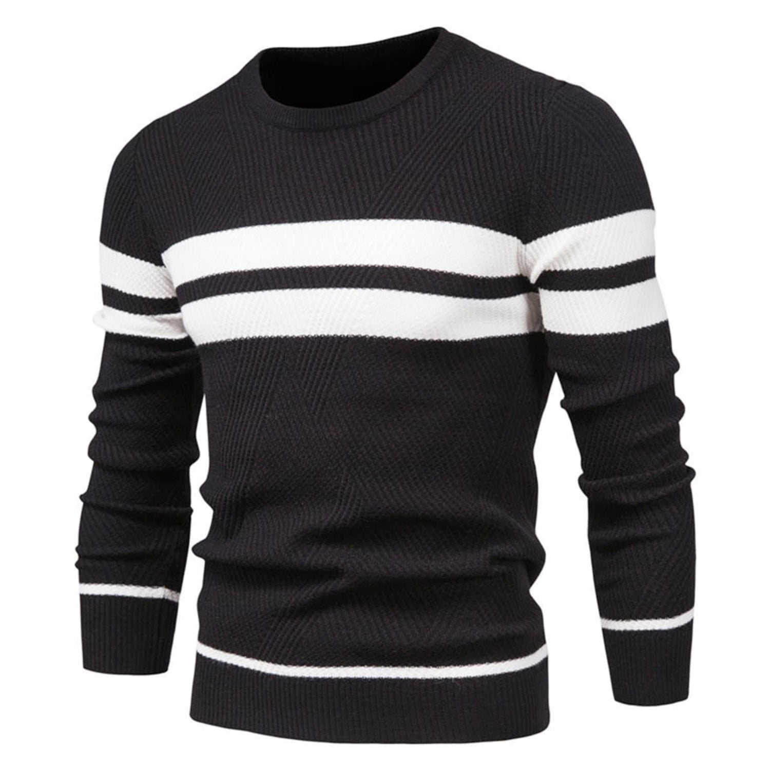 Lorenzo Cotton Blend Crewneck Sweater – Contrast Stripe Classic Fit Pullover
