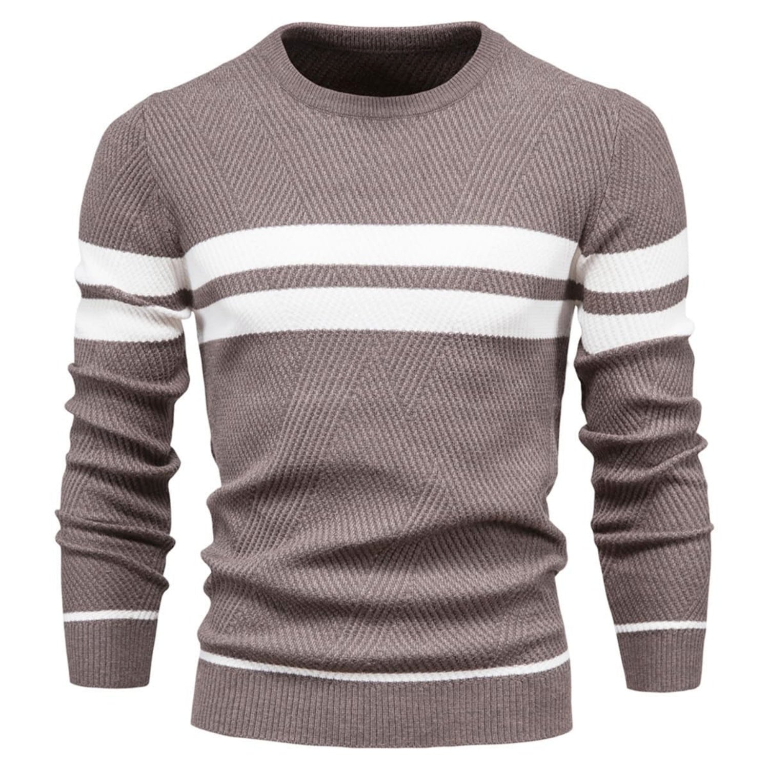 Lorenzo Cotton Blend Crewneck Sweater – Contrast Stripe Classic Fit Pullover