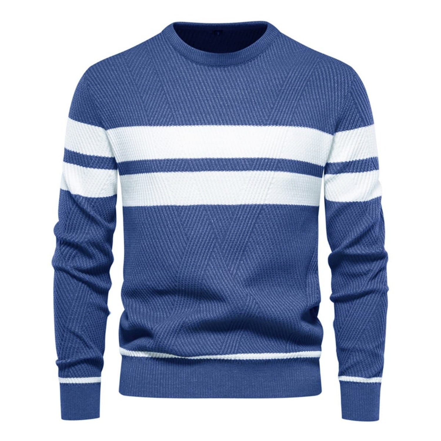 Lorenzo Cotton Blend Crewneck Sweater – Contrast Stripe Classic Fit Pullover