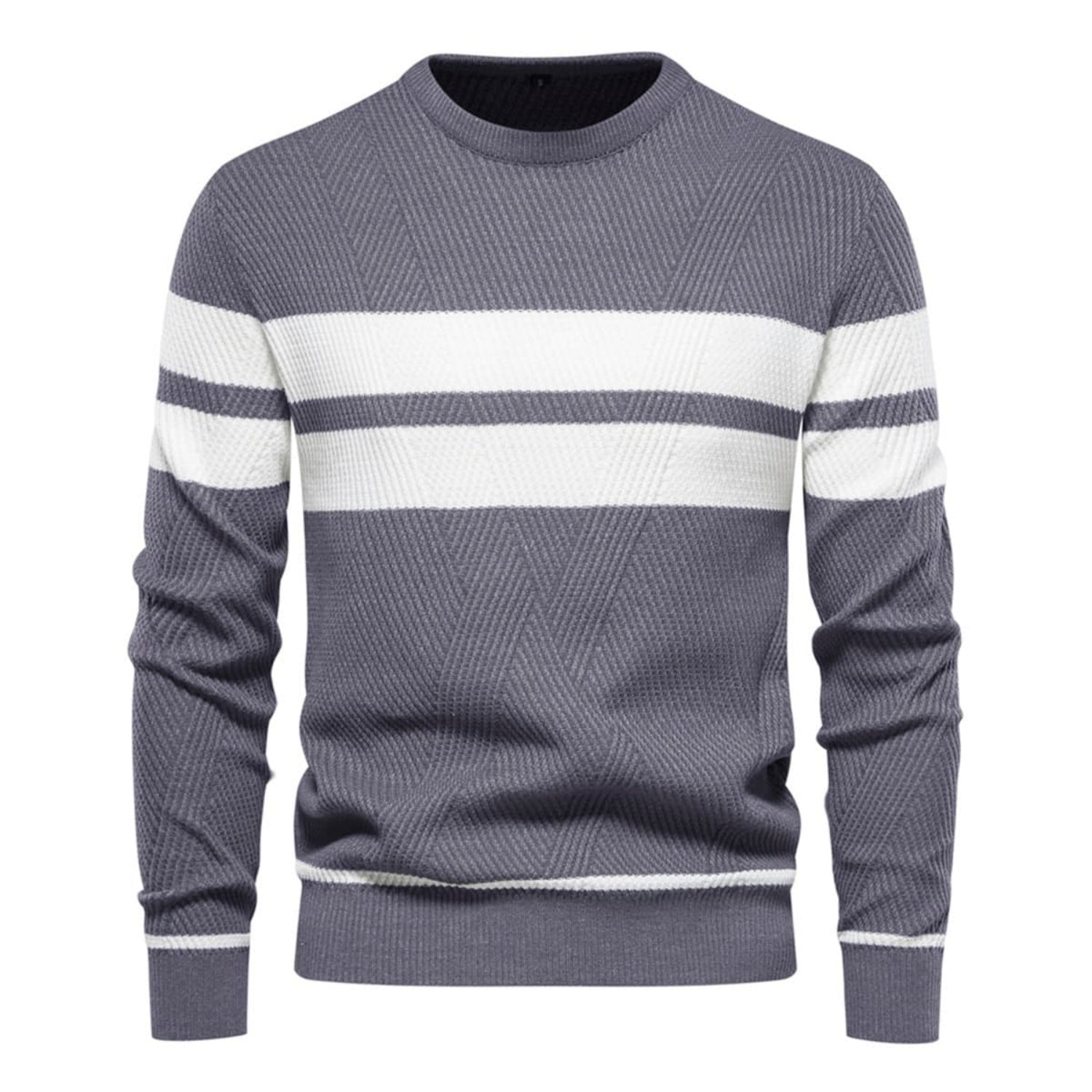 Lorenzo Cotton Blend Crewneck Sweater – Contrast Stripe Classic Fit Pullover