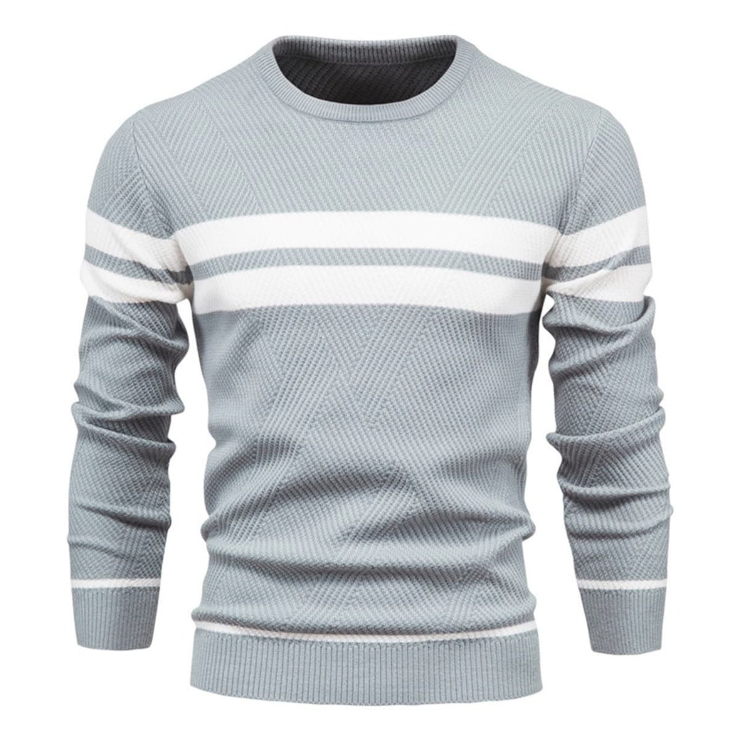 Lorenzo Cotton Blend Crewneck Sweater – Contrast Stripe Classic Fit Pullover