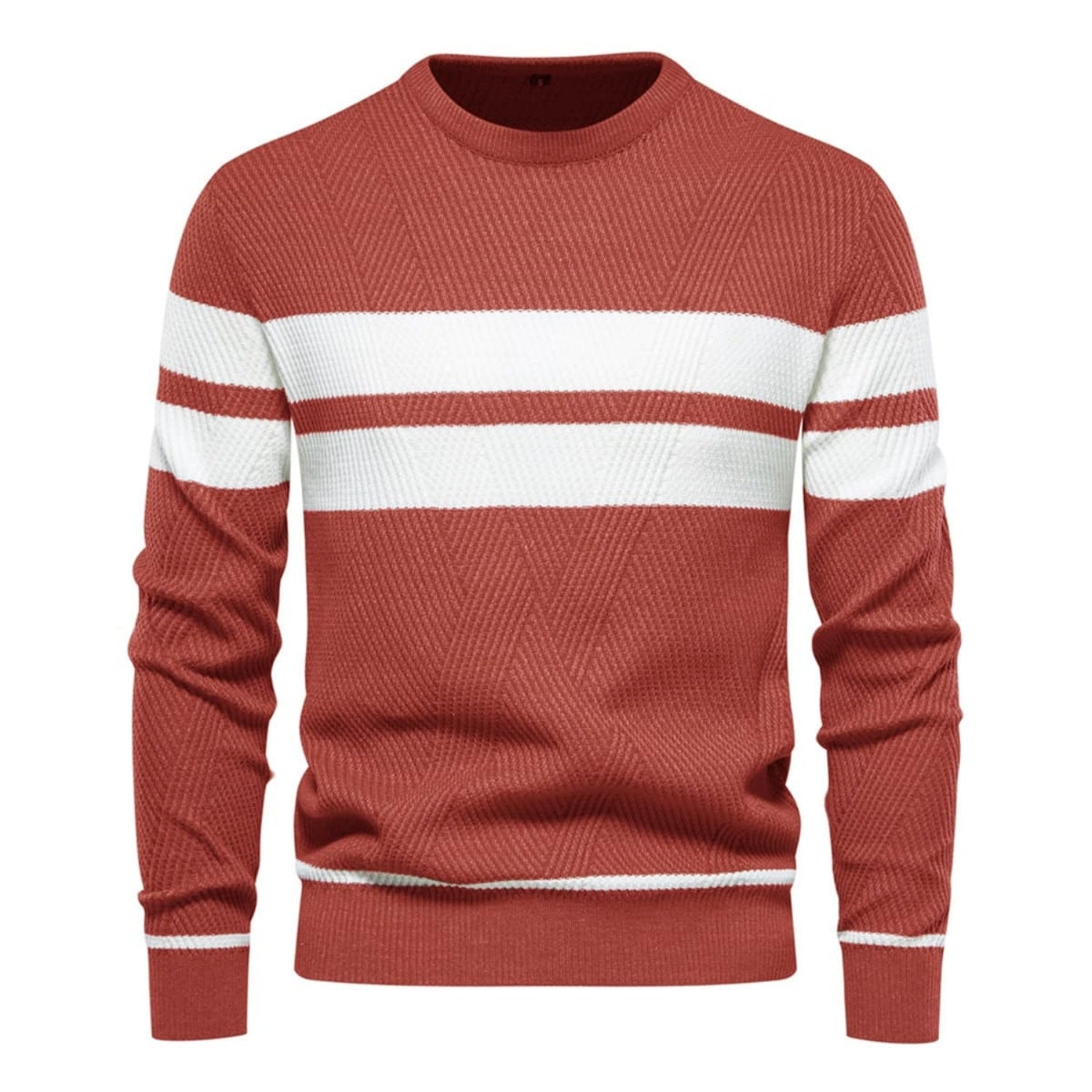 Lorenzo Cotton Blend Crewneck Sweater – Contrast Stripe Classic Fit Pullover