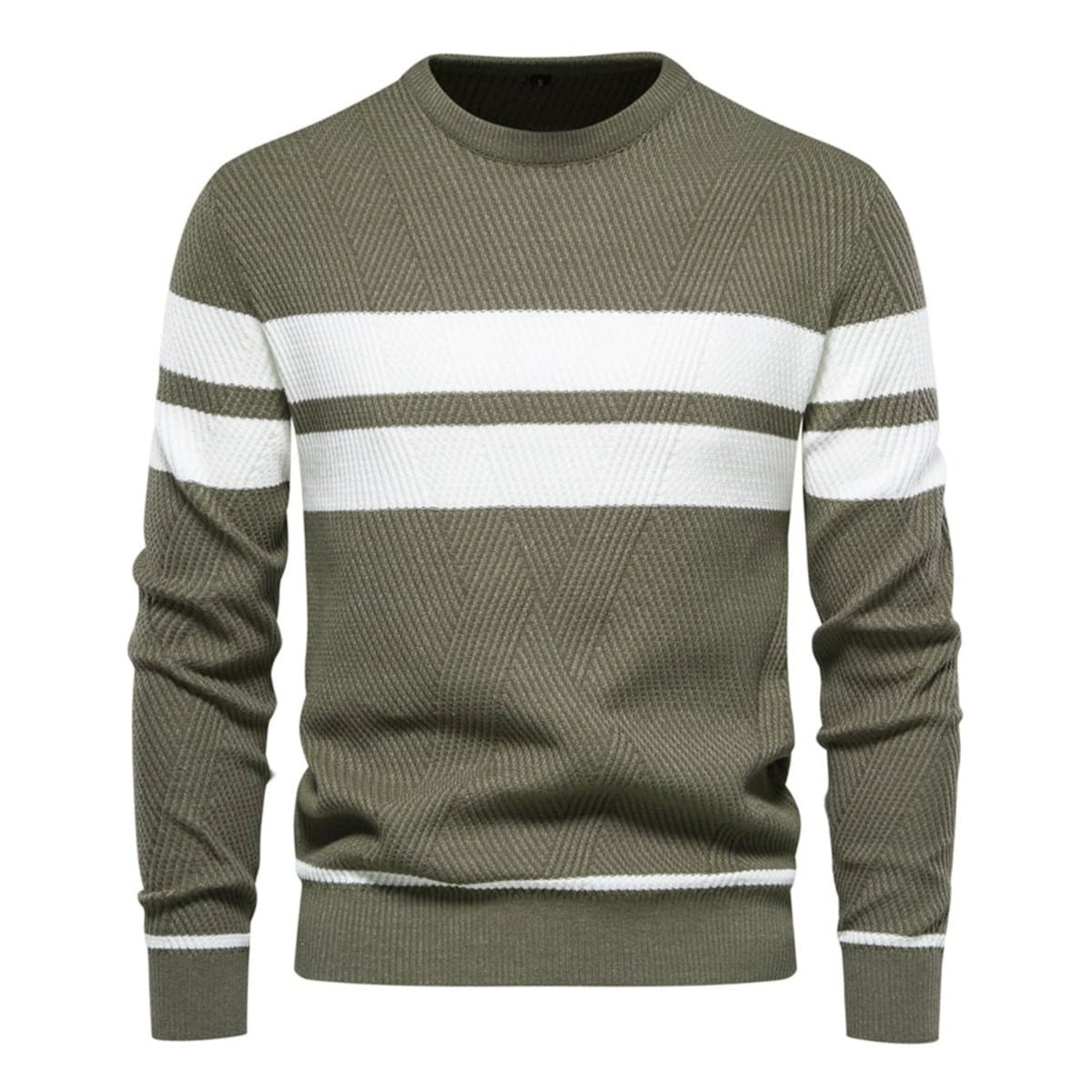 Lorenzo Cotton Blend Crewneck Sweater – Contrast Stripe Classic Fit Pullover