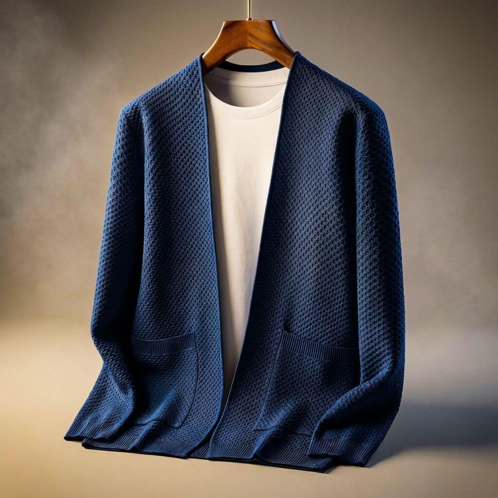 Lorenzo Honeycomb Knit Cardigan – Pima Cotton Ribbed Pocket Relaxed Fit Sweater