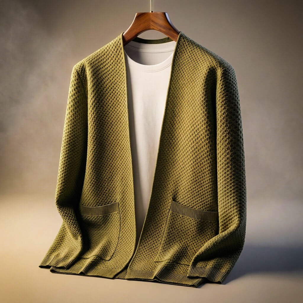 Lorenzo Honeycomb Knit Cardigan – Pima Cotton Ribbed Pocket Relaxed Fit Sweater