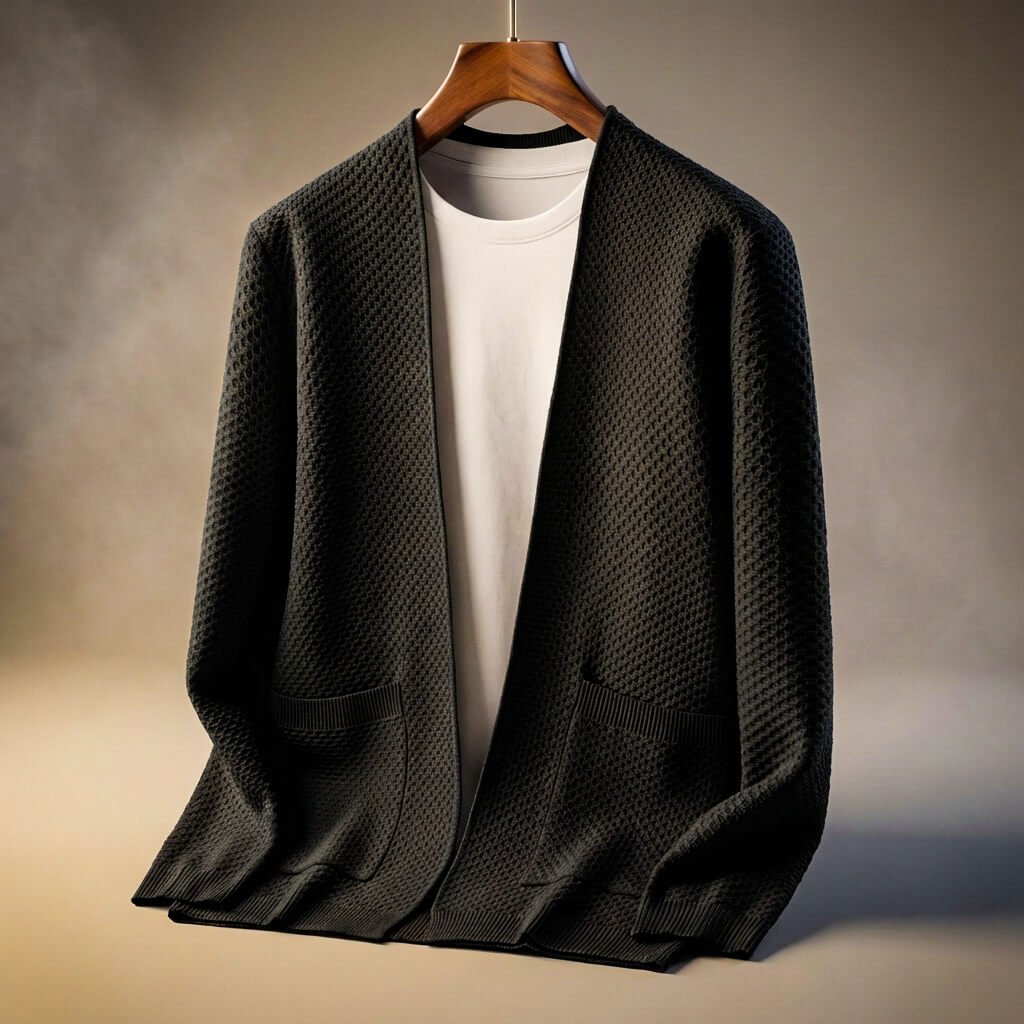 Lorenzo Honeycomb Knit Cardigan – Pima Cotton Ribbed Pocket Relaxed Fit Sweater