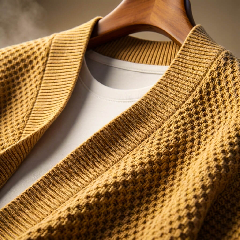 Lorenzo Honeycomb Knit Cardigan – Pima Cotton Ribbed Pocket Relaxed Fit Sweater