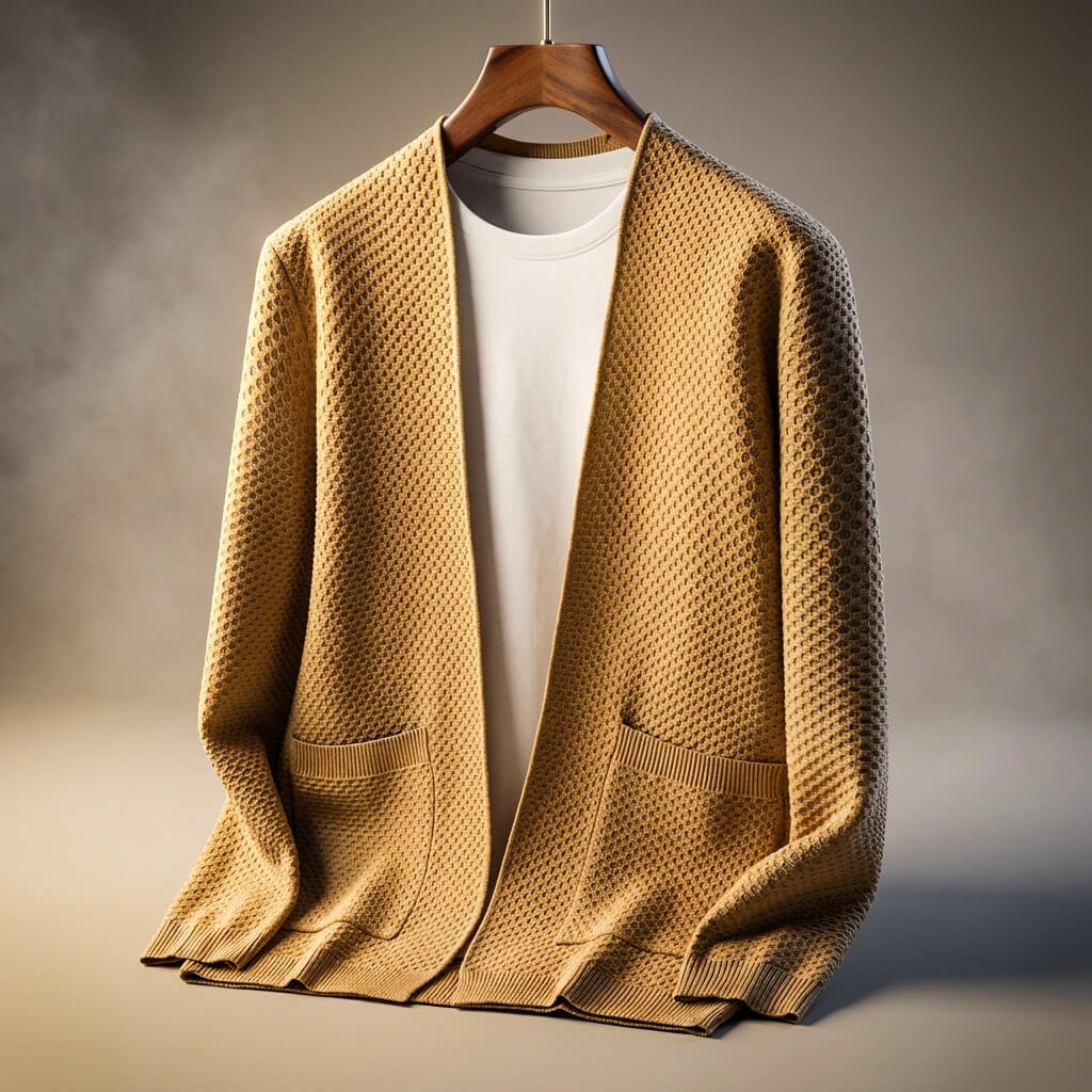 Lorenzo Honeycomb Knit Cardigan – Pima Cotton Ribbed Pocket Relaxed Fit Sweater