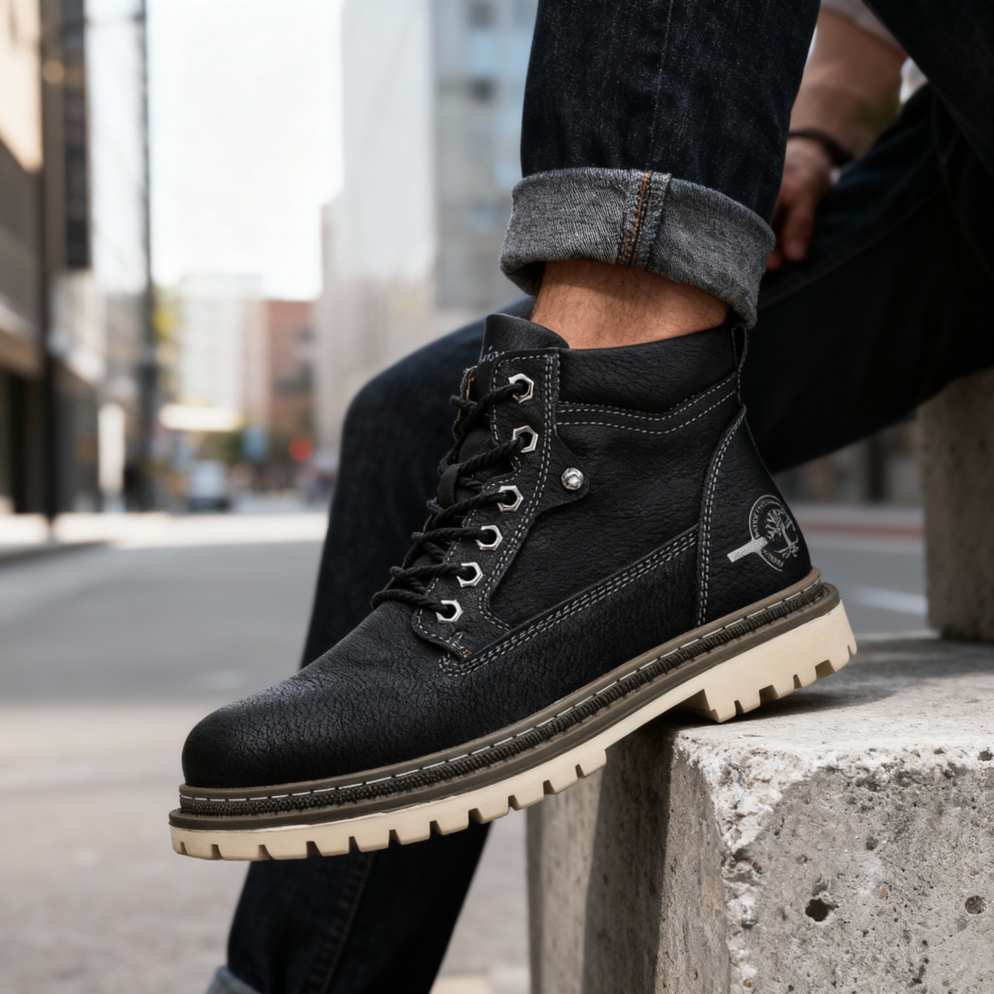 Lucento Suede Lace-Up Work Boots – Welted Reinforced Rugged Footwear