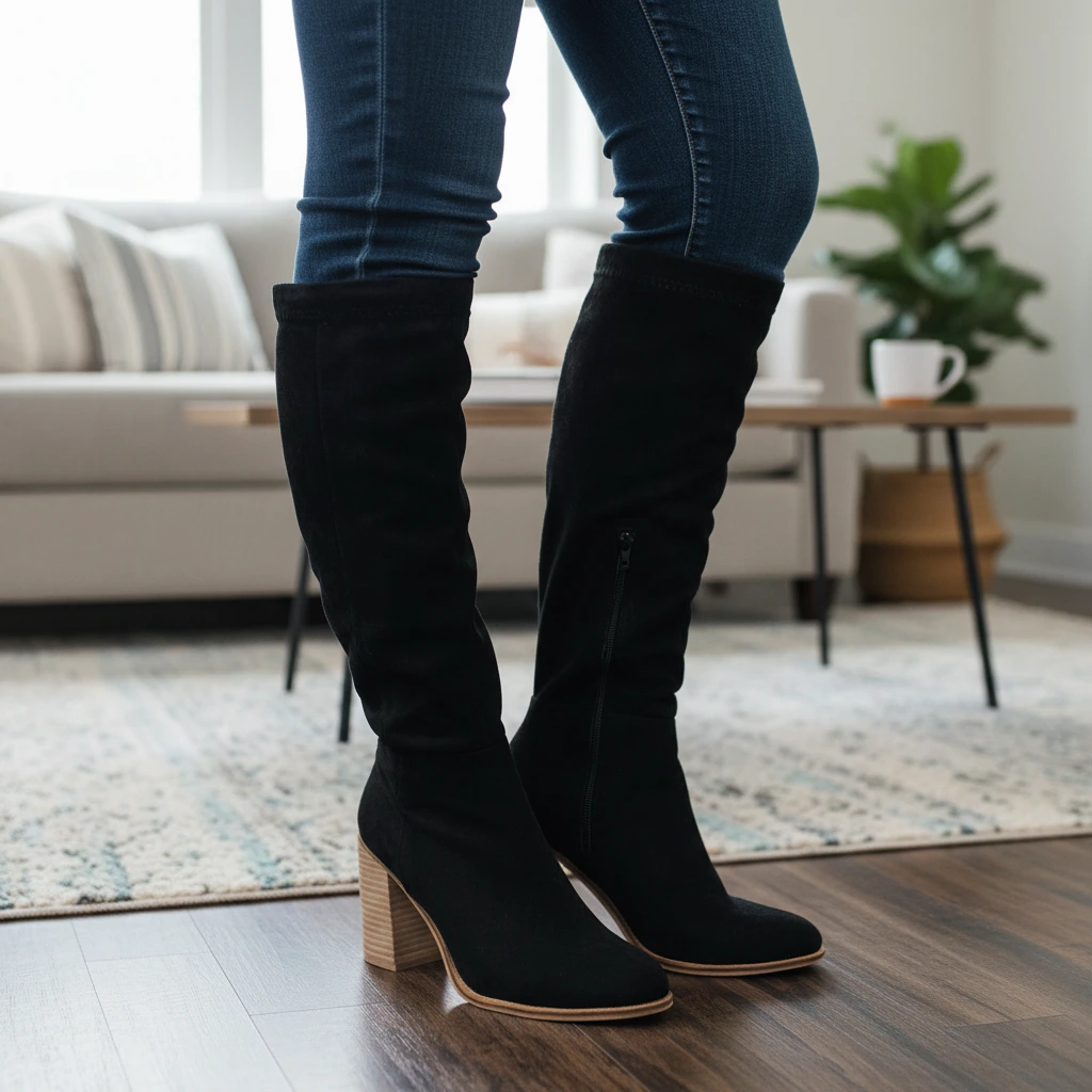 Marian Suede Slouch Boots – Block Heel Side-Zip Knee-High Footwear