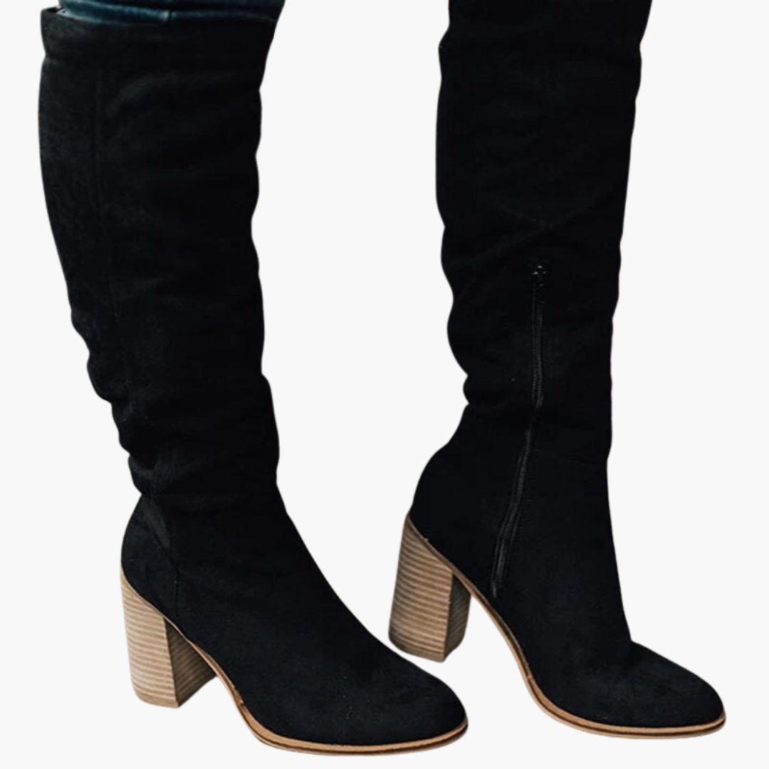 Marian Suede Slouch Boots – Block Heel Side-Zip Knee-High Footwear