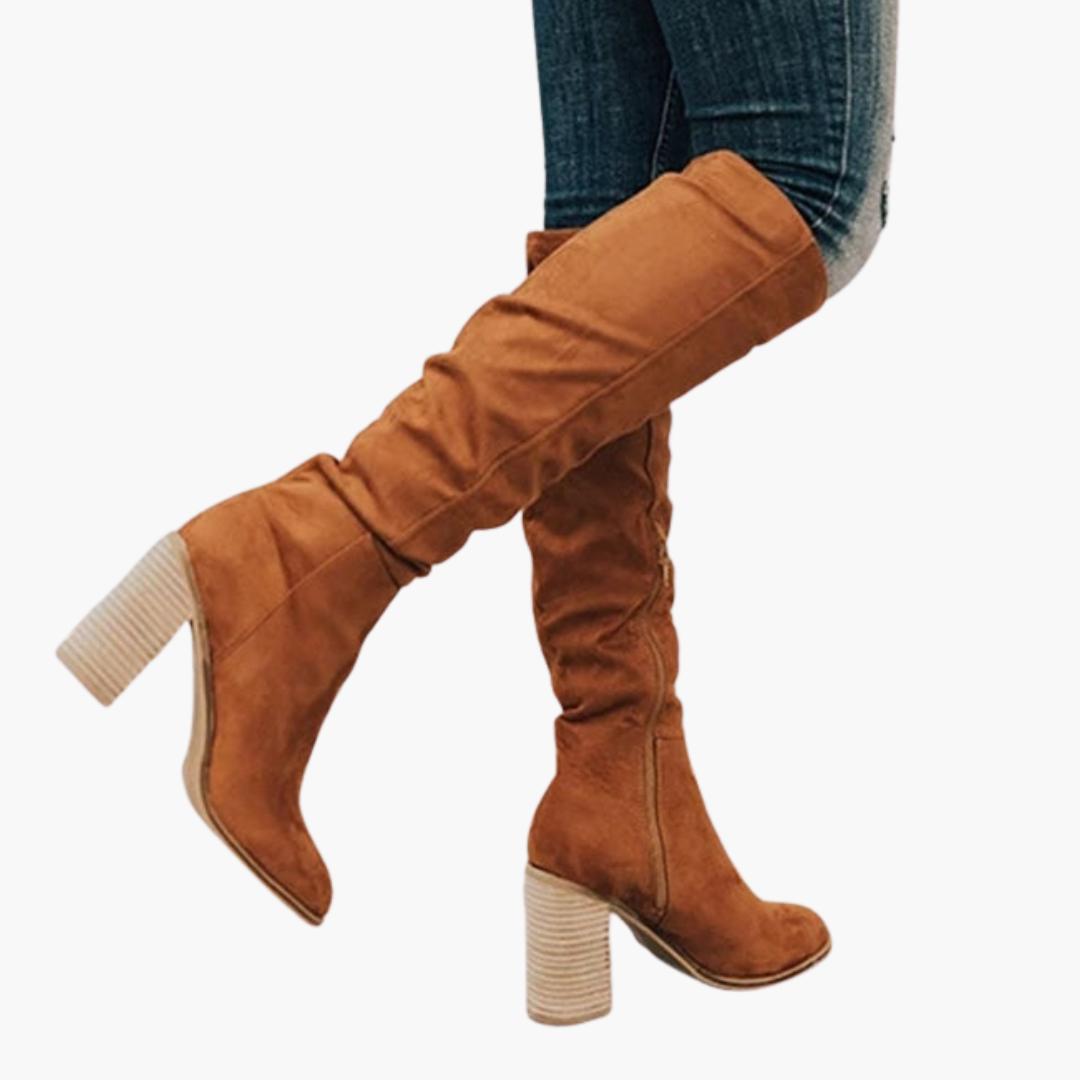Marian Suede Slouch Boots – Block Heel Side-Zip Knee-High Footwear