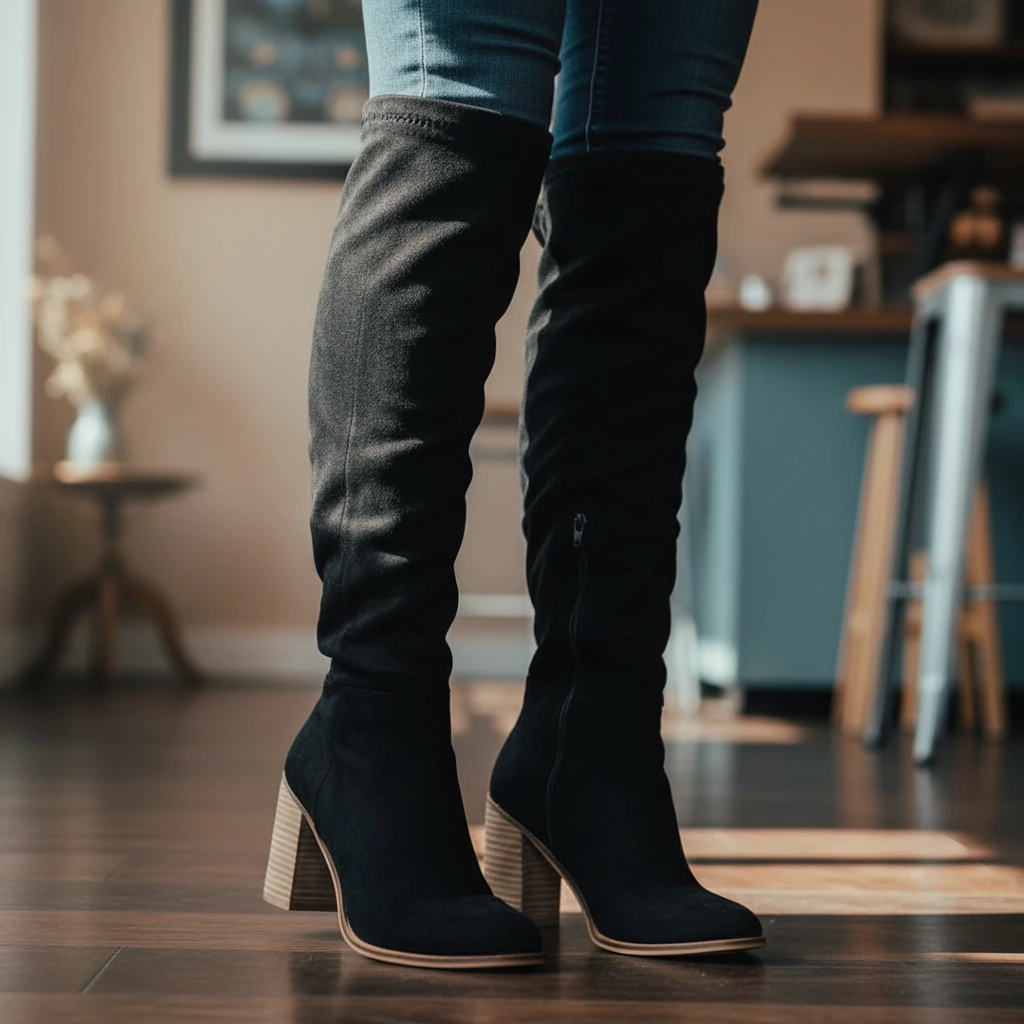Marian Suede Slouch Boots – Block Heel Side-Zip Knee-High Footwear