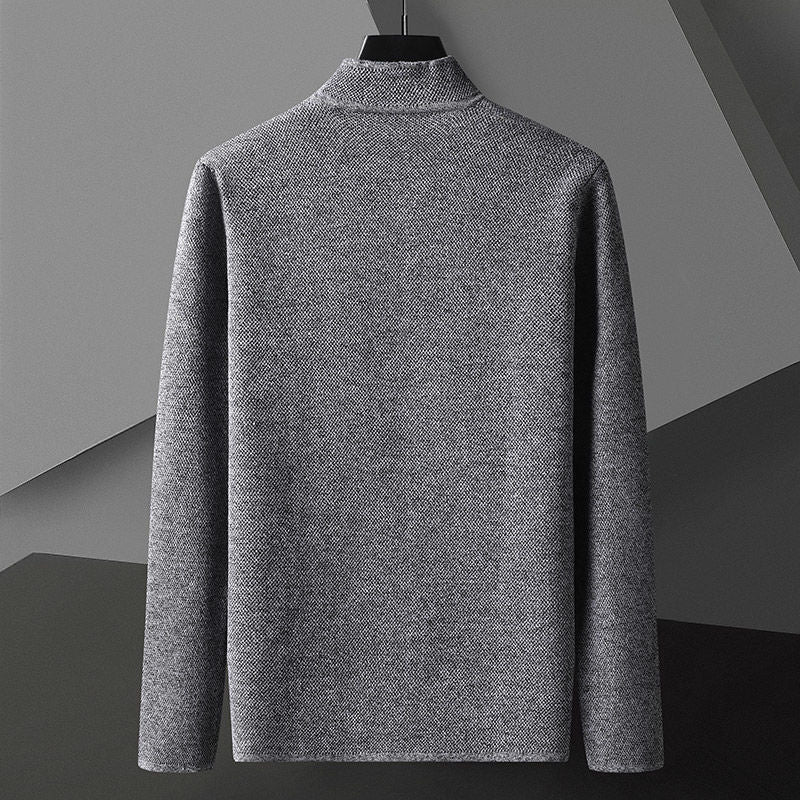 Mauro Fine Textured Button-Front Cardigan – Stand Collar Patch Pocket Knitwear