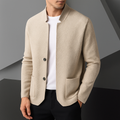 Mauro Fine Textured Button-Front Cardigan – Stand Collar Patch Pocket Knitwear