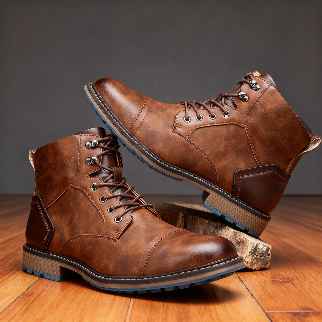 Mauro Leather Lace-Up Combat Boots – Reinforced Cap-Toe Rugged Footwear