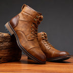 Mauro Leather Lace-Up Combat Boots – Reinforced Cap-Toe Rugged Footwear