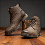 Mauro Leather Lace-Up Combat Boots – Reinforced Cap-Toe Rugged Footwear