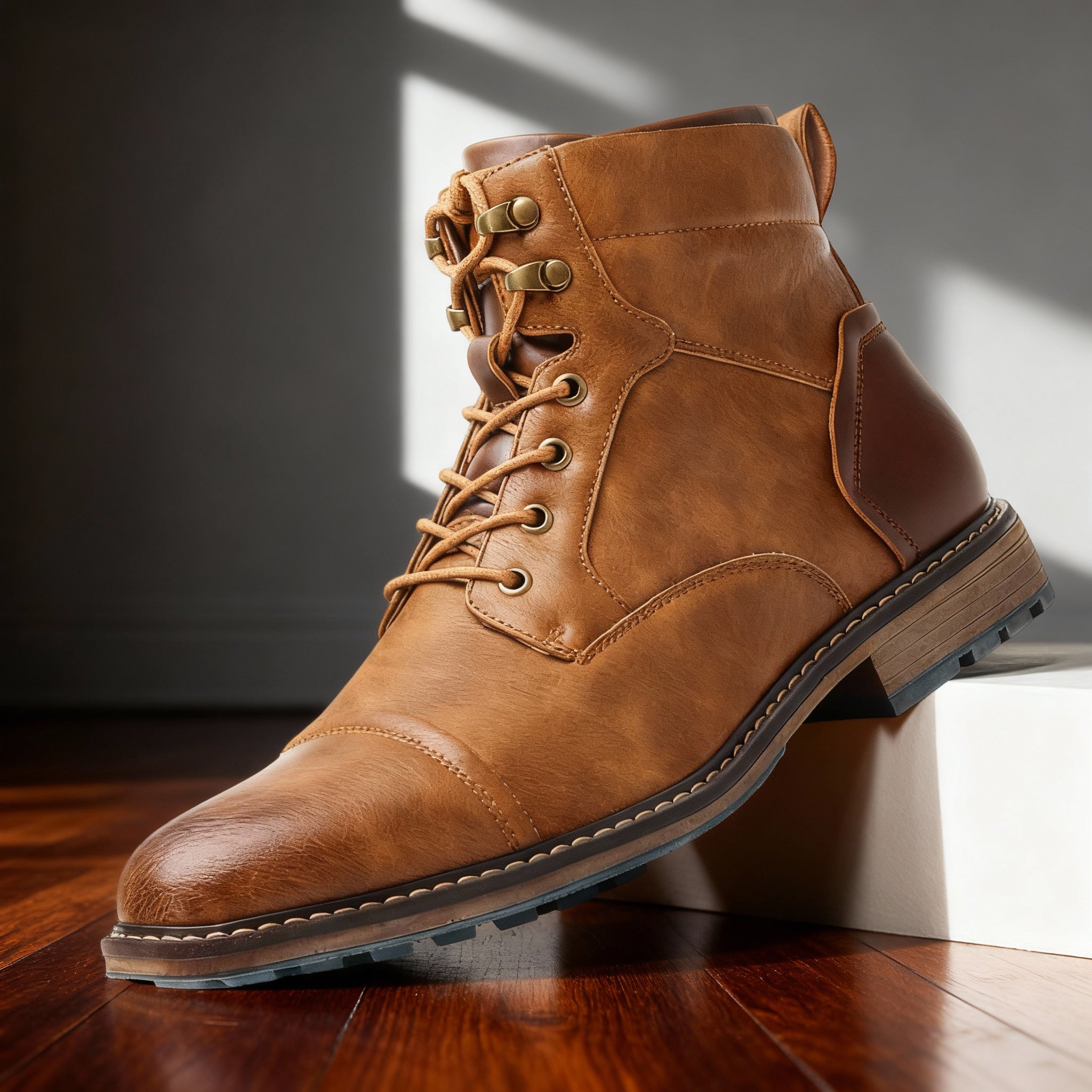 Mauro Leather Lace-Up Combat Boots – Reinforced Cap-Toe Rugged Footwear