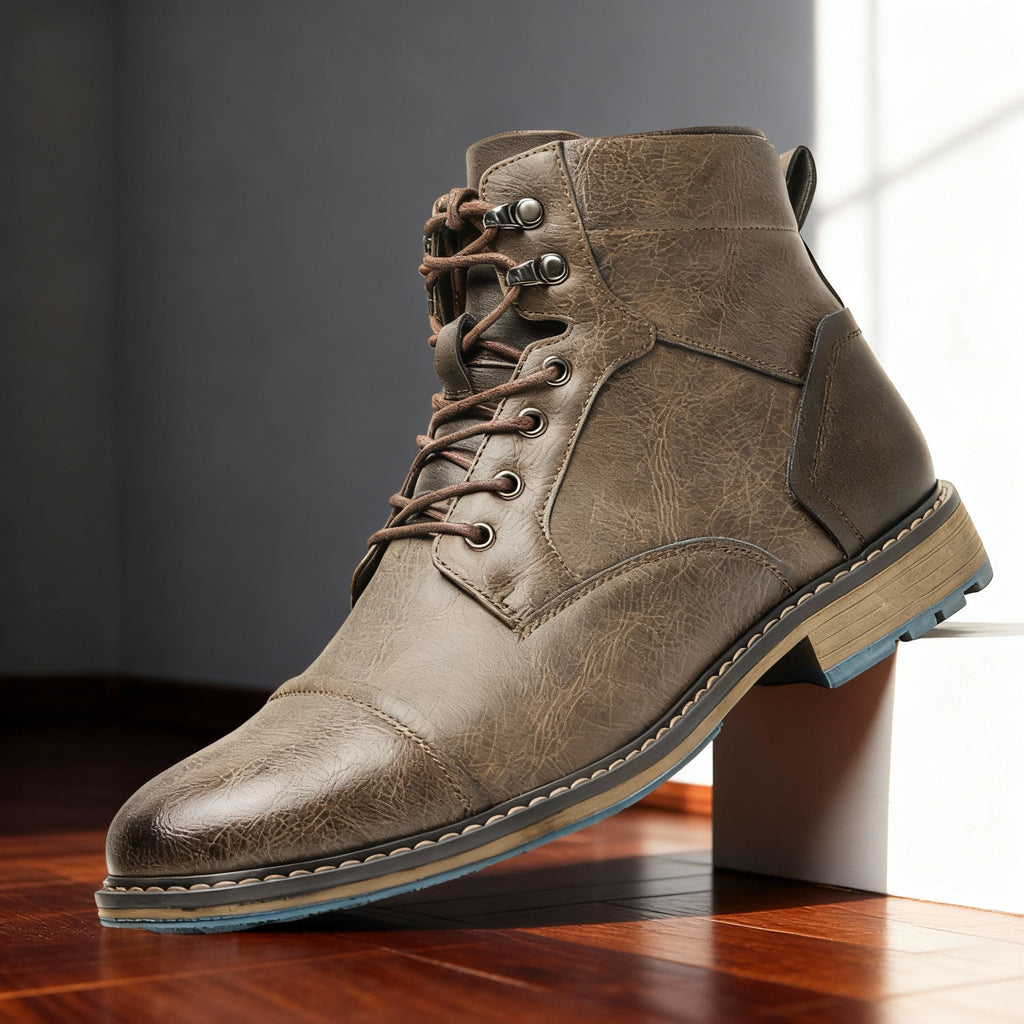 Mauro Leather Lace-Up Combat Boots – Reinforced Cap-Toe Rugged Footwear