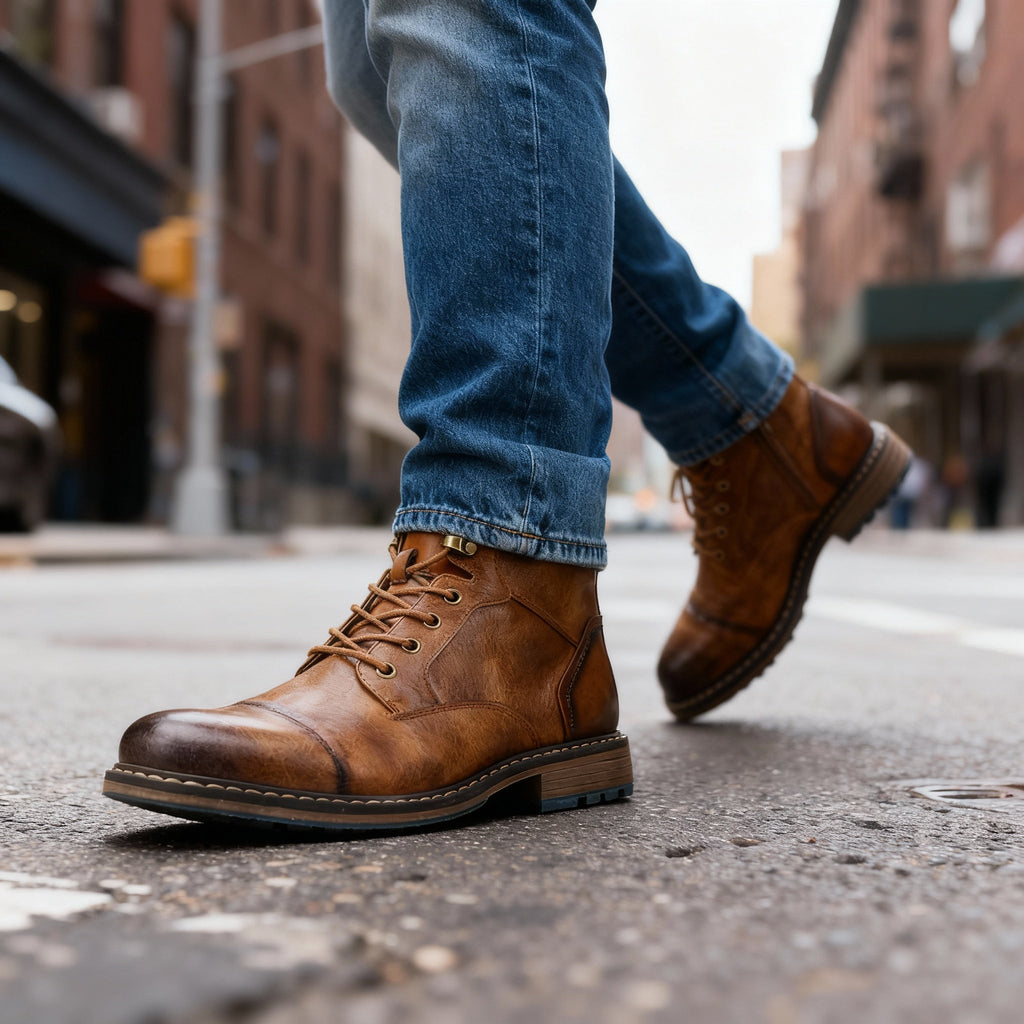 Mauro Leather Lace-Up Combat Boots – Reinforced Cap-Toe Rugged Footwear