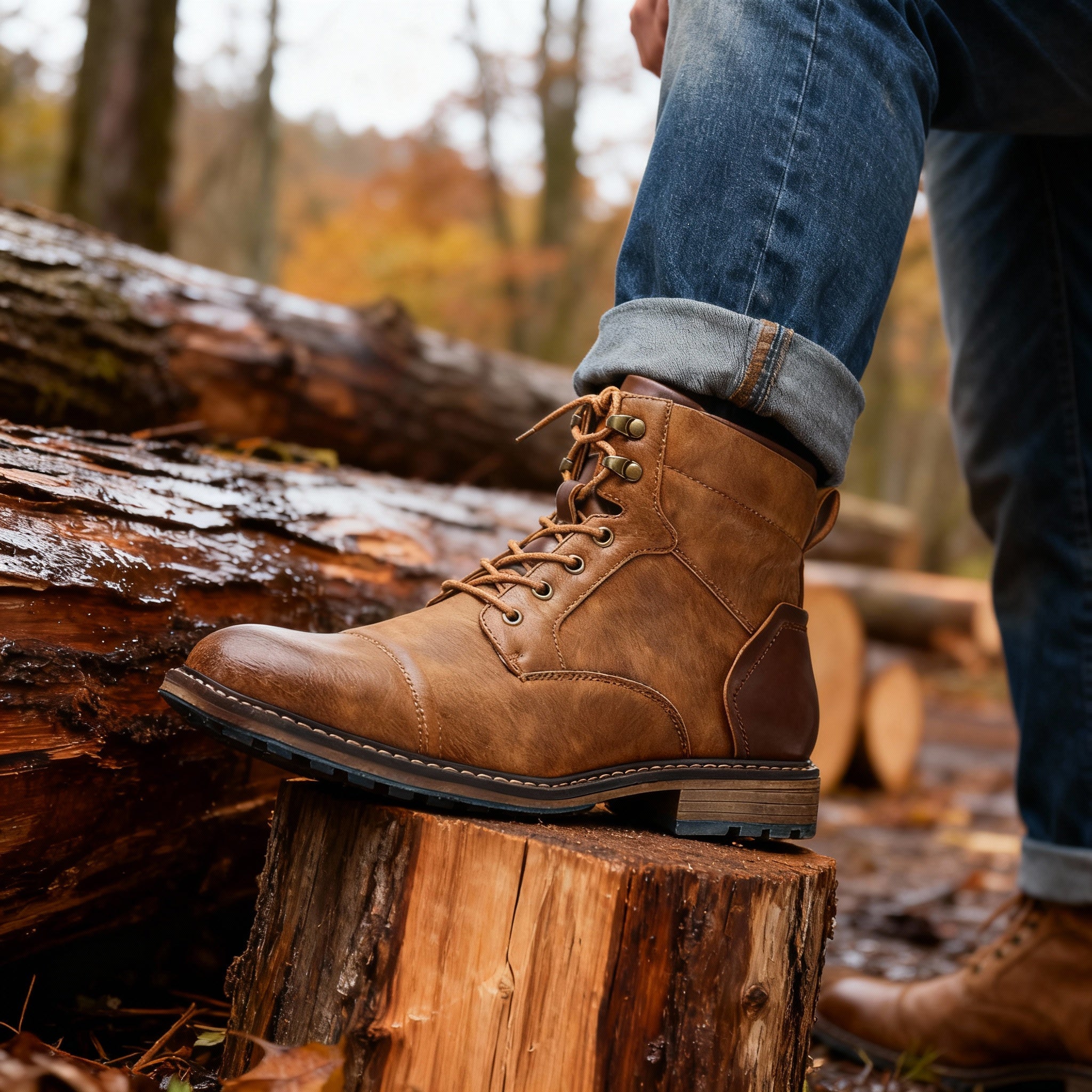 Mauro Leather Lace-Up Combat Boots – Reinforced Cap-Toe Rugged Footwear