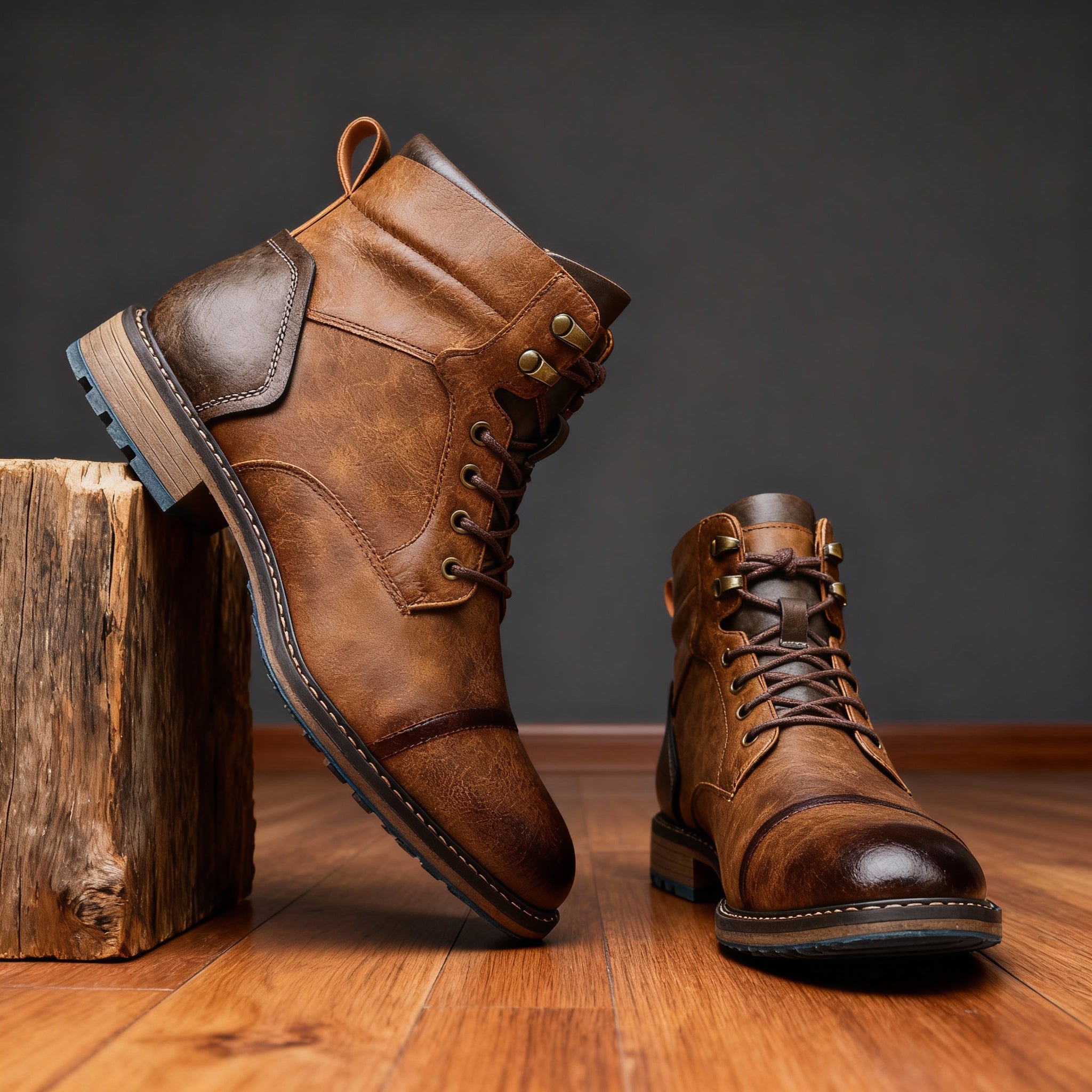 Mauro Leather Lace-Up Combat Boots – Reinforced Cap-Toe Rugged Footwear