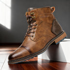 Mauro Leather Lace-Up Combat Boots – Reinforced Cap-Toe Rugged Footwear