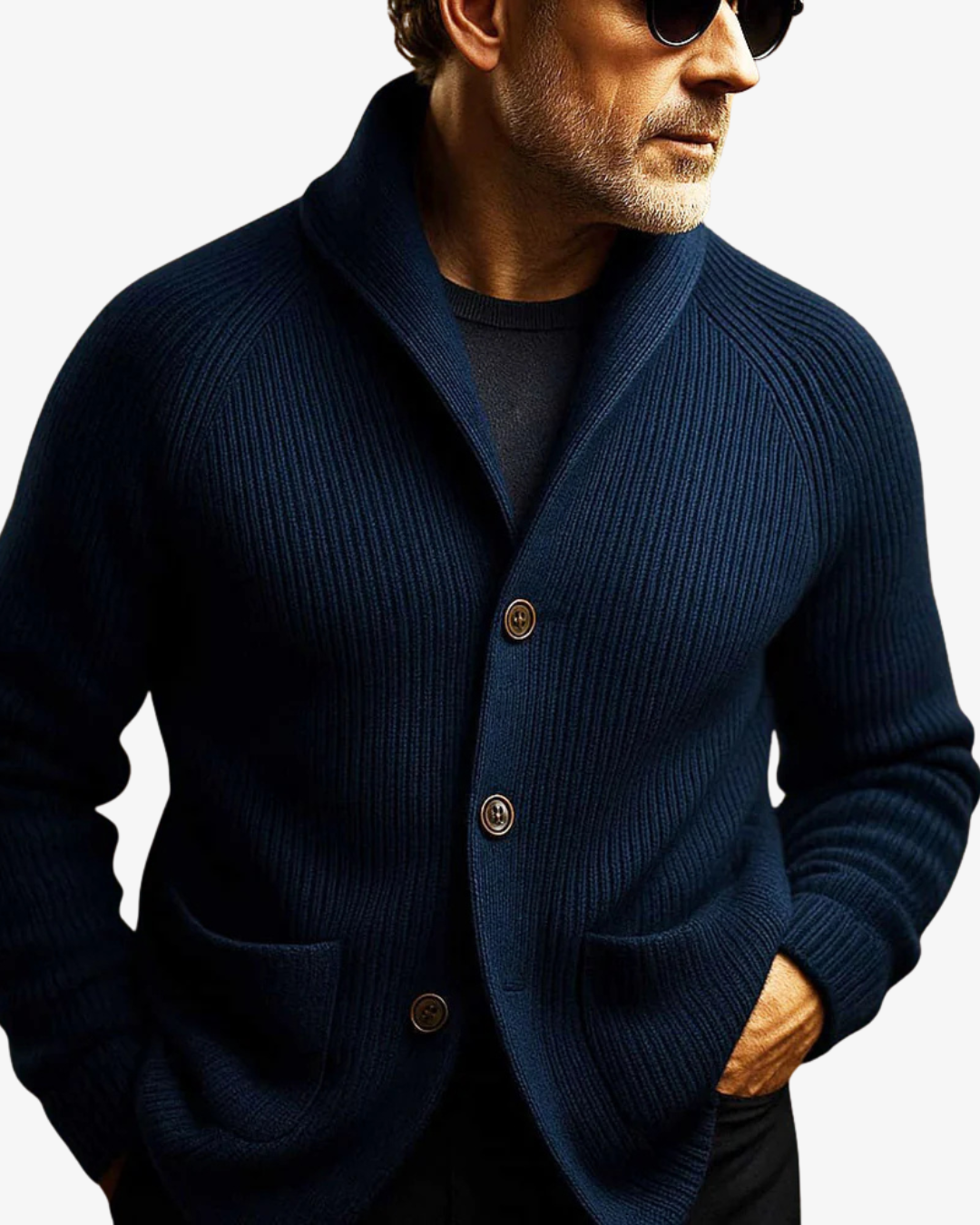 Mauro Ribbed Knit Cardigan – Notch Lapel Tailored Fit Structured Knitwear