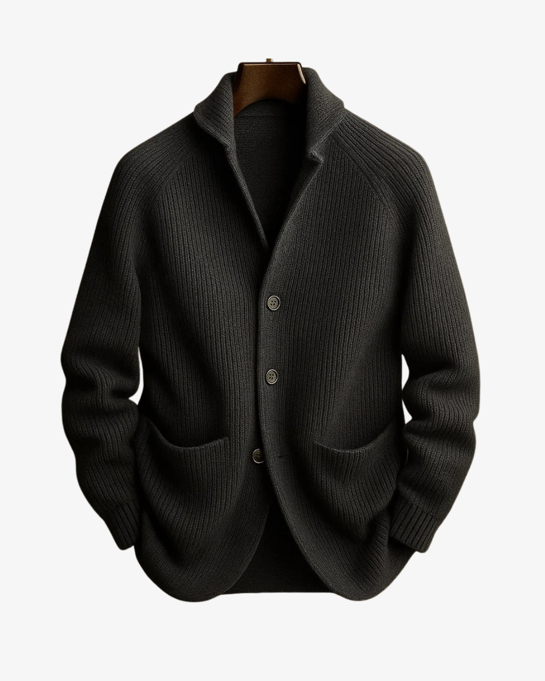 Mauro Ribbed Knit Cardigan – Notch Lapel Tailored Fit Structured Knitwear