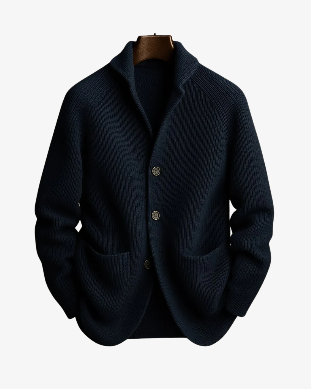 Mauro Ribbed Knit Cardigan – Notch Lapel Tailored Fit Structured Knitwear