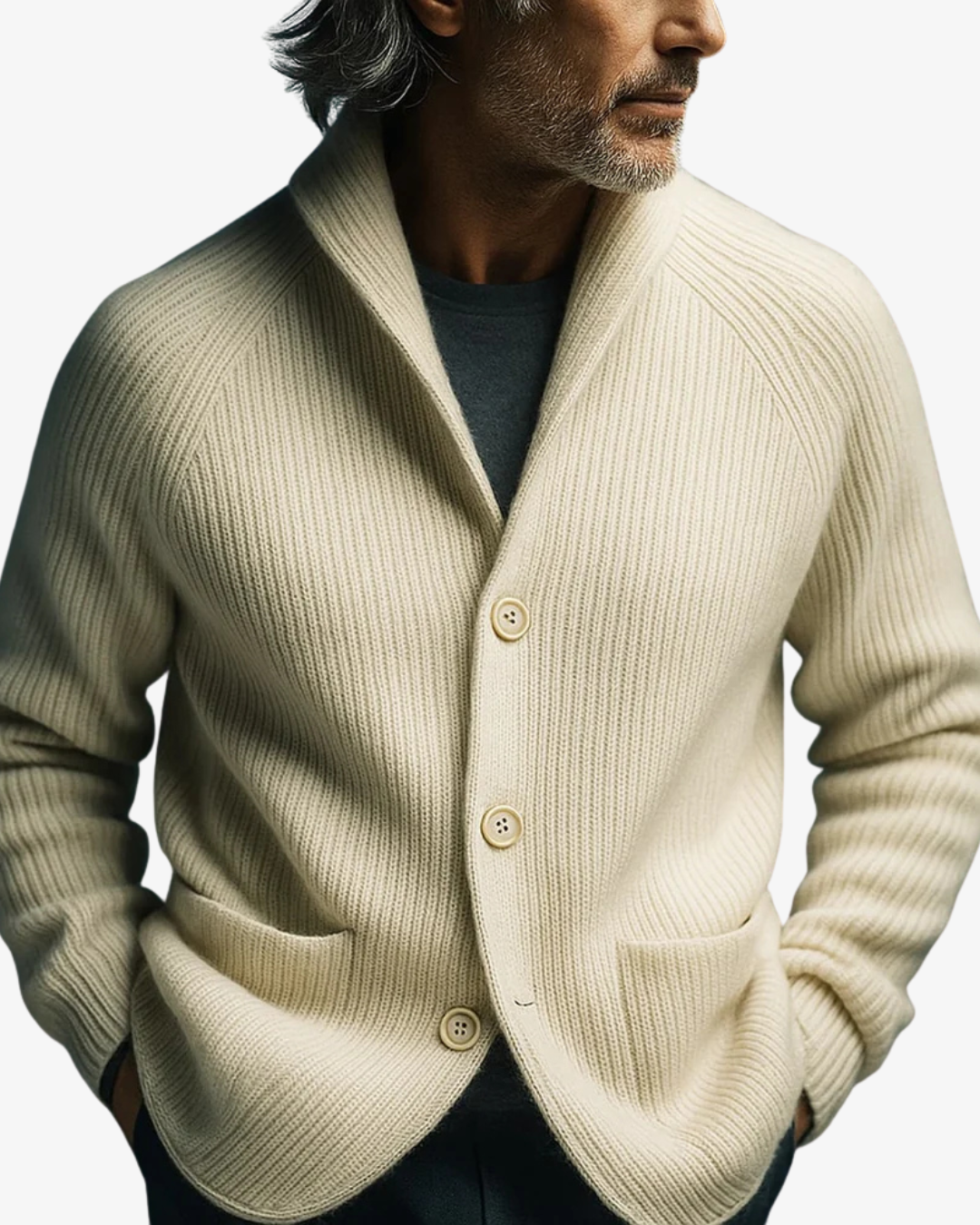 Mauro Ribbed Knit Cardigan – Notch Lapel Tailored Fit Structured Knitwear