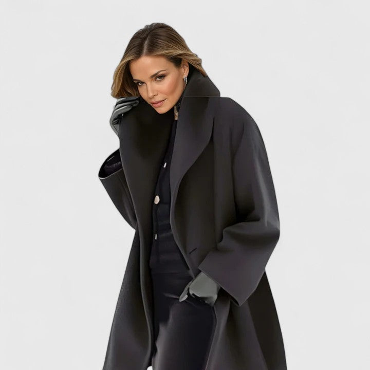 Midea Wool Blend Coat – Windproof Relaxed-Fit Shawl-Collar Overcoat