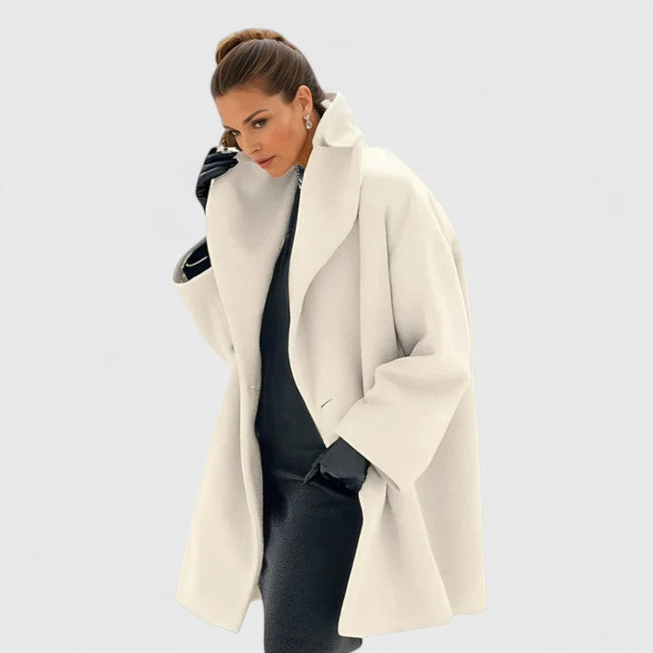 Midea Wool Blend Coat – Windproof Relaxed-Fit Shawl-Collar Overcoat