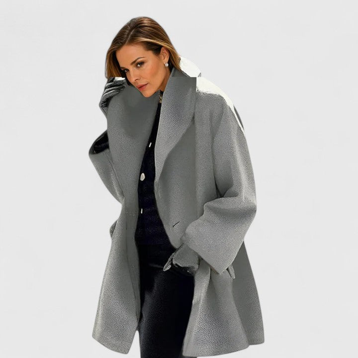 Midea Wool Blend Coat – Windproof Relaxed-Fit Shawl-Collar Overcoat