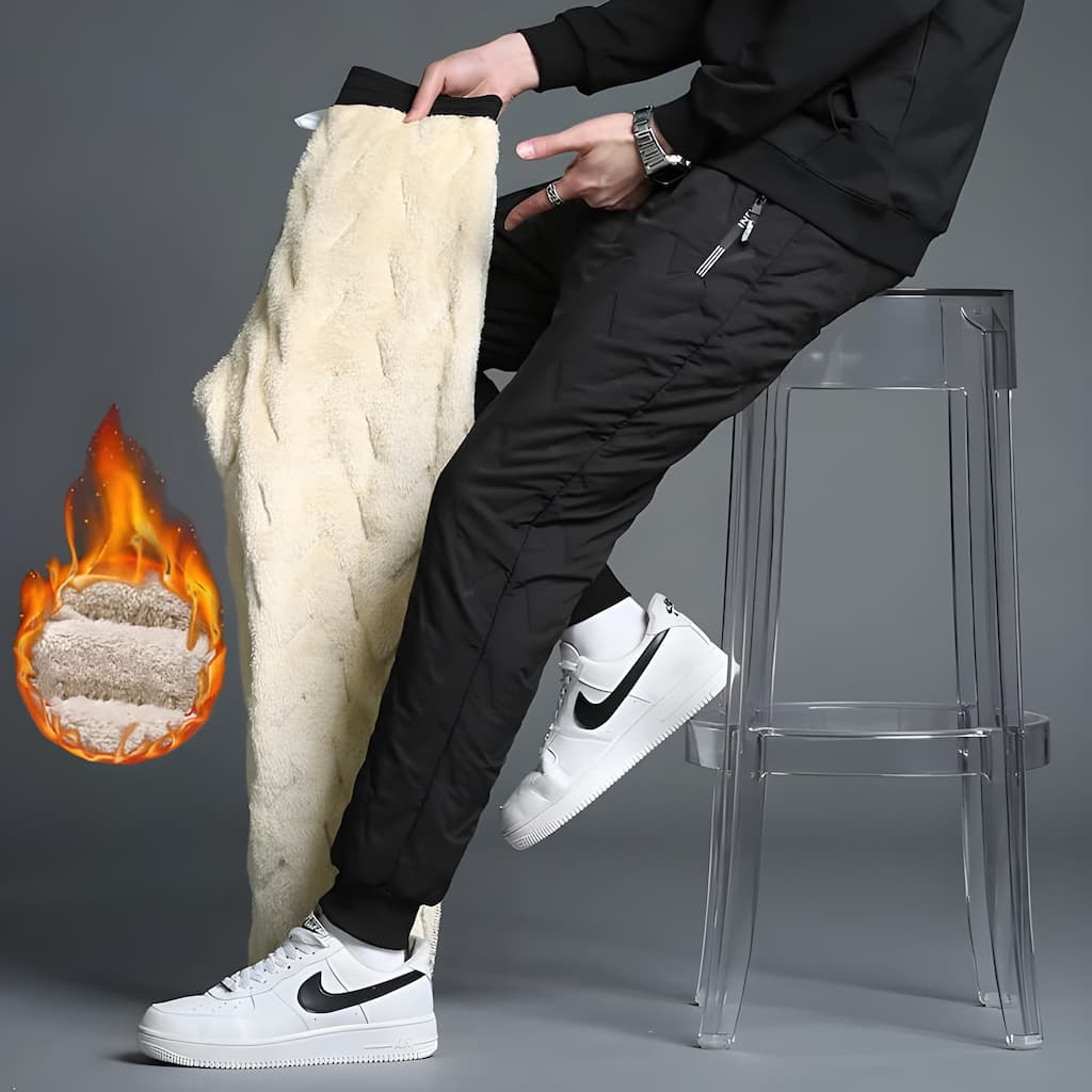 Mikael Sherpa Fleece Thermal Joggers – Waterproof Quilted Ribbed-Cuff Pants