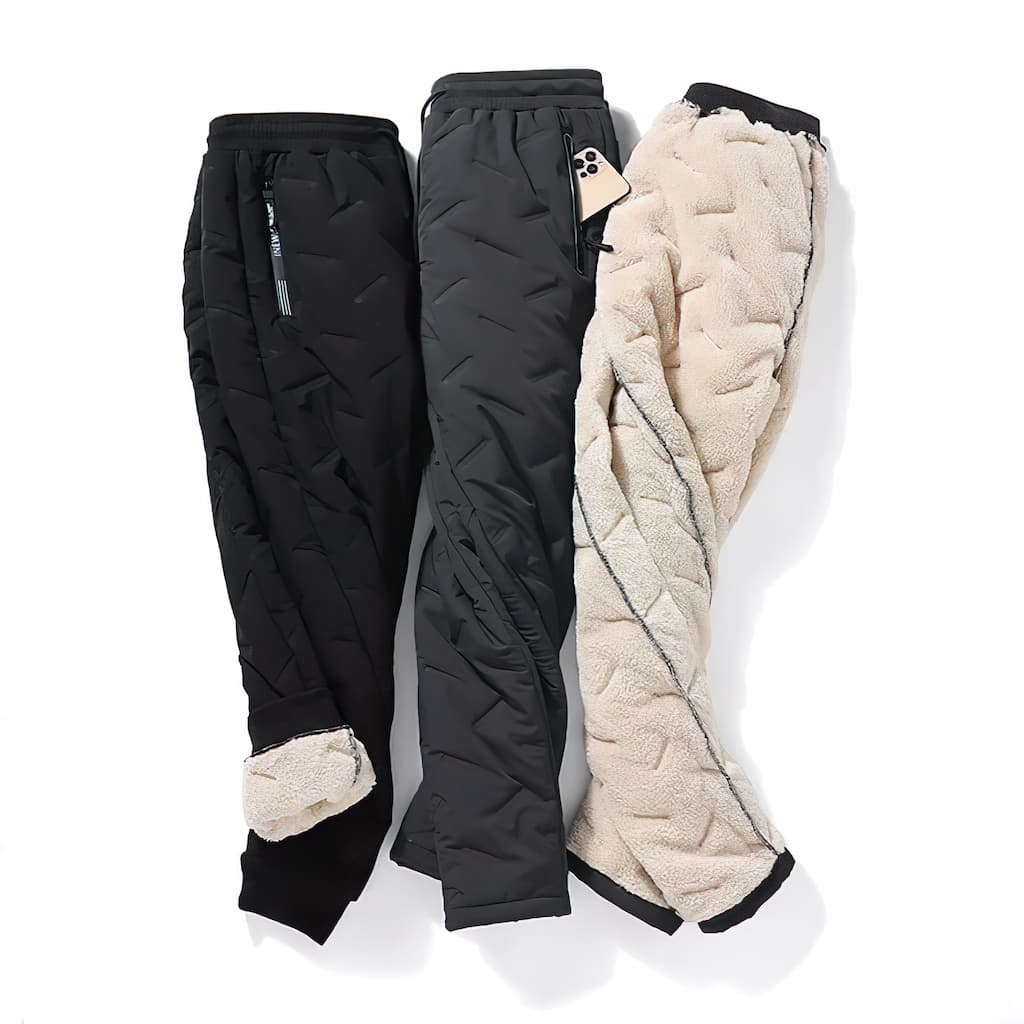 Mikael Sherpa Fleece Thermal Joggers – Waterproof Quilted Ribbed-Cuff Pants