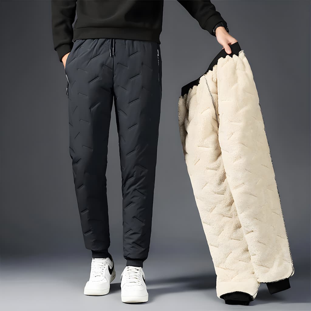 Mikael Sherpa Fleece Thermal Joggers – Waterproof Quilted Ribbed-Cuff Pants