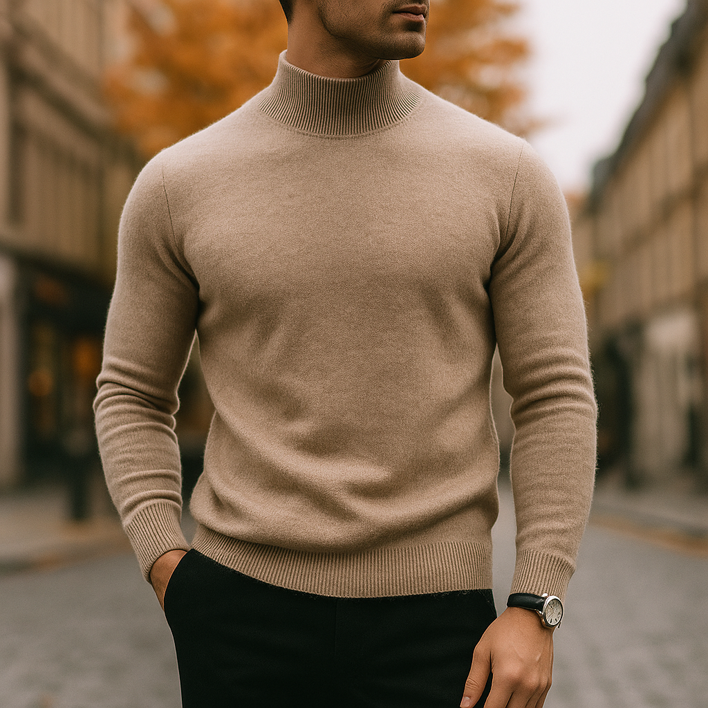 Nathan Merino Wool Turtleneck Sweater – Lightweight Tailored Fit Pullover