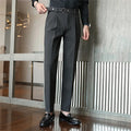 Nicholas Herringbone Wool Trousers – Buckle-Waist Slim-Tapered Ankle-Length Pants
