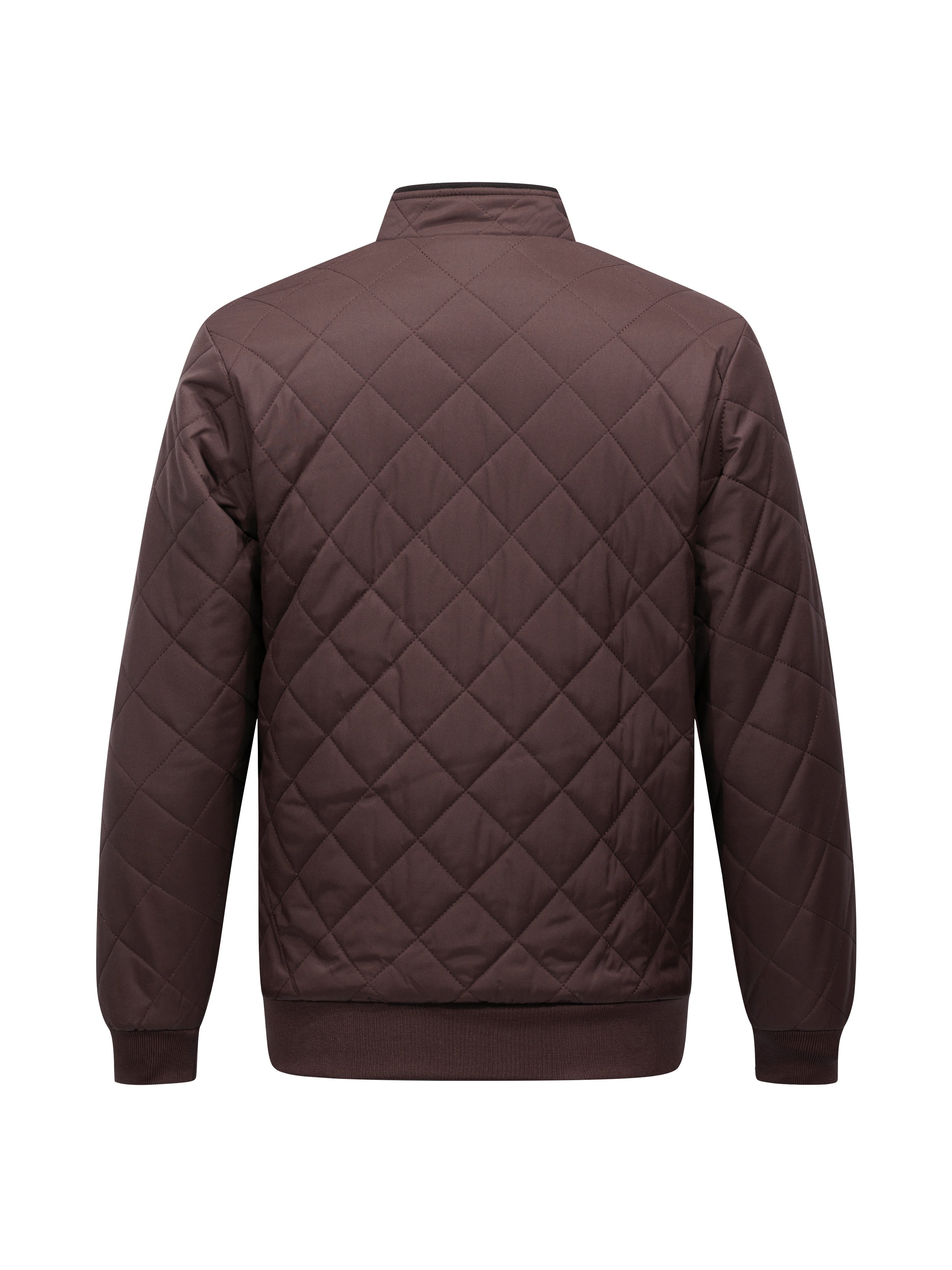 Brown diamond-quilted zip-up jacket with a ribbed stand collar and hem in a relaxed, lightweight fit.