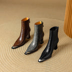Priya Leather Ankle Boots – Metallic Toe Flared Heel Footwear