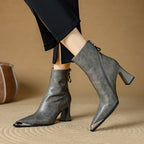 Priya Leather Ankle Boots – Metallic Toe Flared Heel Footwear