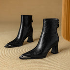 Priya Leather Ankle Boots – Metallic Toe Flared Heel Footwear