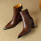 Priya Leather Ankle Boots – Metallic Toe Flared Heel Footwear