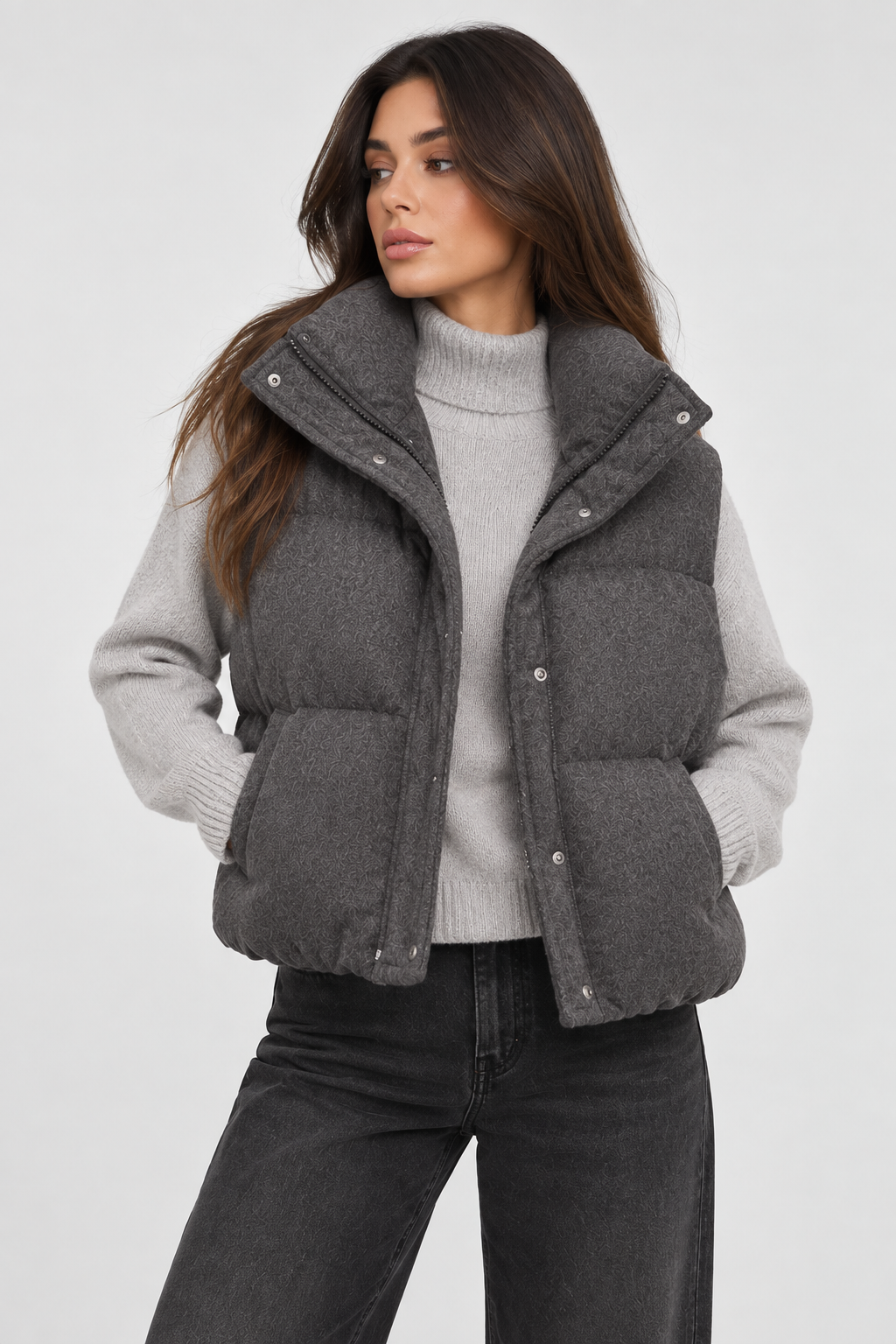 Women’s Puffer Vest – Quilted Texture, Stand Collar & Zip Front | Delia