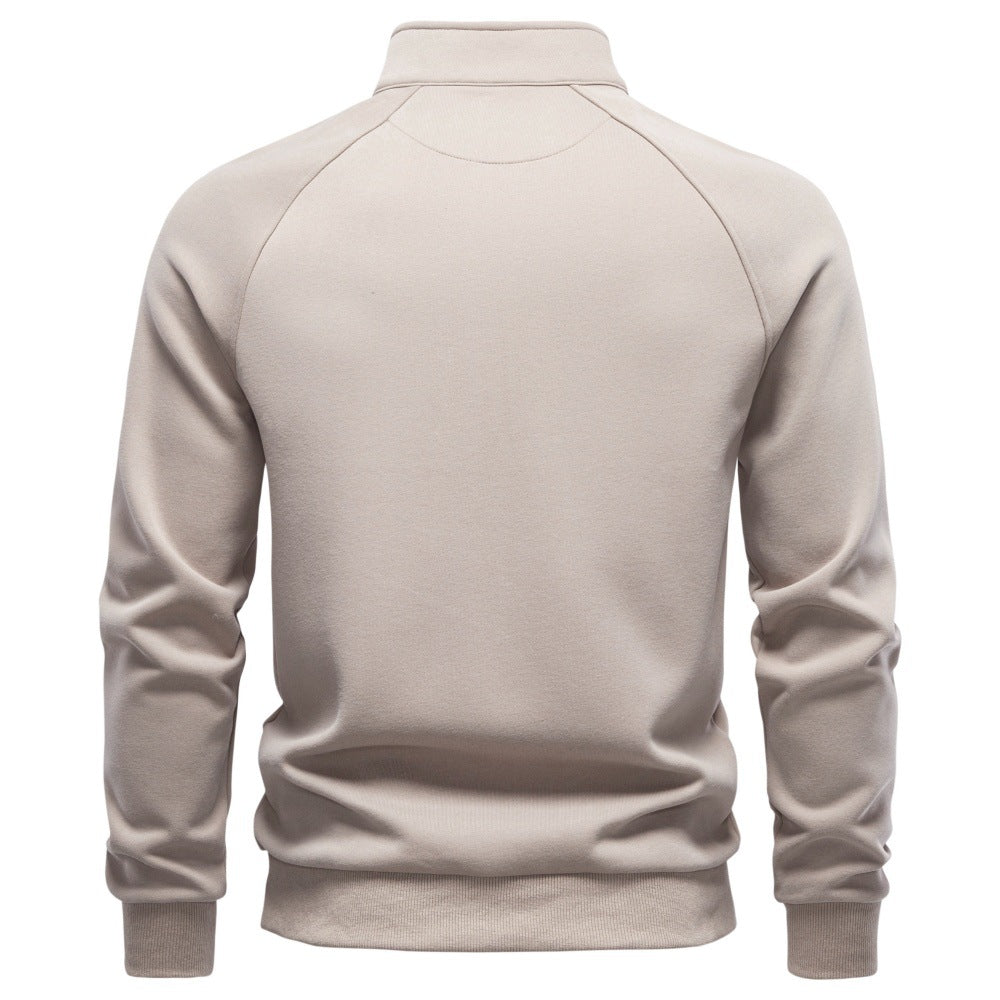 Beige raglan quarter-zip sweatshirt shown from the back.
